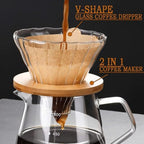 1PCS Hand Brewed Coffee Maker Filter, Borosilicate Glass Coffee Server with 1pcs Filter Cup & 1pcs Bamboo Holder for Brewing Coffee, Milk, Tea, Household Coffee (600ml / 20 OZ) - Image 6