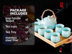 Japanese Tea Set with 1 Teapot(23 oz/660ml), 6 Tea cups(5.3 oz/150ml), 1 Tea Tray, 1 Stainless Infuser, Golden plum blossom relief,Chinese gungFu tea set (Golden plum-Blue) - Image 4