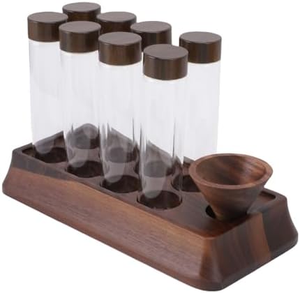 Glass Dosing Coffee Bean Storage Tubes Airtight for Home Shop Bar with Walnut Wooden Stand8pcs for Coffee Bean Enthusiasts - Image 5