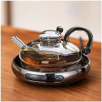 Filtration Teapot Set with Electric Ceramic Stove Infusers Glass Teapot with Removable Fine Mesh Filter(Electric ceramic stove+Transparent) - Image 2