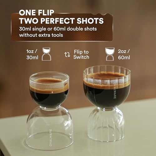 OVALWARE Dual-Dose Espresso Measuring Glass 30/60ml | Set of 2, Stackable - Image 2