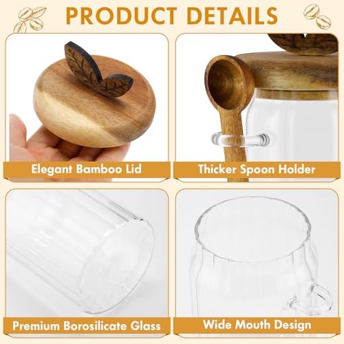 Suclain 3 Sets Glass Coffee Sugar Tea Canister Airtight with Lid 20 oz - Image 3