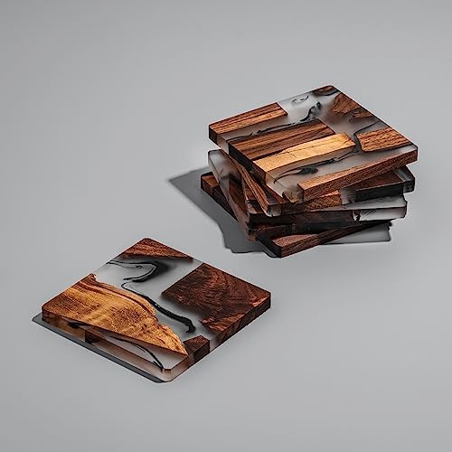 Walnut Coasters Set, Modern Coasters with Holder - Image 2