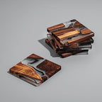 Walnut Coasters Set, Modern Coasters with Holder - Image 2