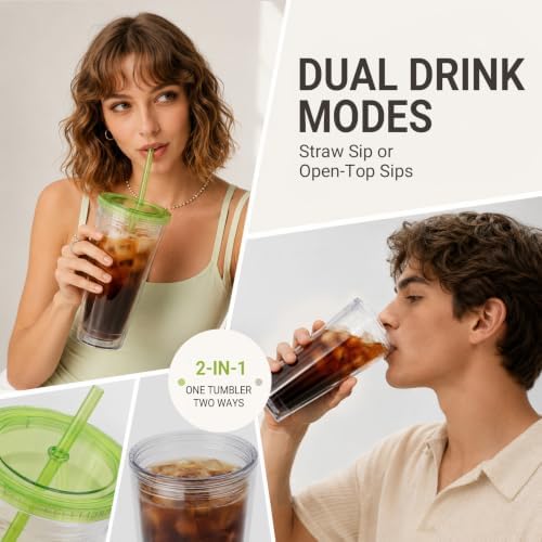 Sursip 32oz Clear Tumblers with Lids and Straws, Reusable Iced Coffee Cups - Image 4