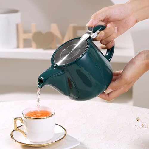 Ceramic Teapot With Stainless Steel Infuser, Heat Resistant, Perfect Tea Maker, Green, 500ml/17oz - Image 4