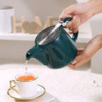 Ceramic Teapot With Stainless Steel Infuser, Heat Resistant, Perfect Tea Maker, Green, 500ml/17oz - Image 4