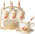 YOLIFE Tea Cups and Saucers Set of 6, 8 OZ Flowering Shrubs Coffee Cups by YOLIFE