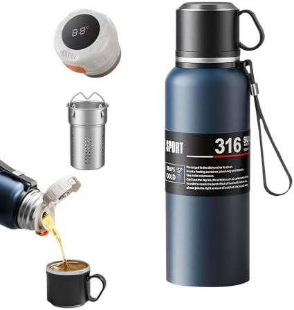 Coffee Tea Vacuum Stainless Steel Water Bottle with LED Temperature Display ：Hot and Cold Insulated Water Bottles Include Tea Strainer & Drinking Lid (blue, 1360ml/45.99oz) by Unknown
