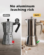 Stainless Steel Moka Pot 6 Cup 13 oz, All-Metal Stovetop Espresso Maker, Plastic-Free Non-Toxic, for Induction Gas Electric Ceramic Halogen, Portable Camping Travel - Image 3