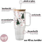 Christmas Sketch Doodle 40oz Glass Tumbler with Lid and Straw - Image 2