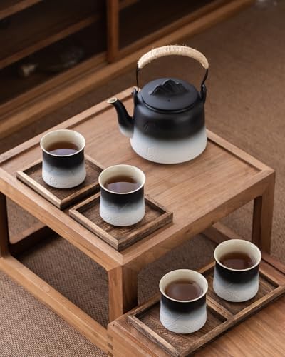 ZENS Japanese Tea Set with 4 Cups, 33.8oz Ceramic Infuser Pot for Loose Tea - Image 6