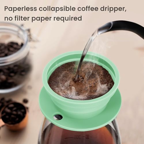 Travel Electric Kettle, Collpasible Portable Electric Kettle, Portable Tea Kettle + Paperless Travel Pour Over Coffee Maker, Collapsible Pour Over Coffee Dripper One Cup (Green) - Image 3