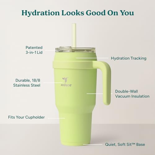 REDUCE 40 oz Stainless Steel Tumbler with Handle - Dual-Wall Vacuum Insulated Travel Mug, Sweat-Proof Lid & Reusable Straw - Keeps Drinks Cold for 24 Hrs, Fits Cupholders, Dishwasher Safe - Mojito - Image 4