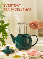 Sweese Teapots for Tea, 27 oz Porcelain Tea pot with Removable Stainless Steel Infuser, Tea Pots for Loose Tea - Dark Green - Image 5