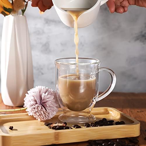 Gejoy 6 Sets Double Wall Glass Coffee Mugs with Spoon Insulated Clear Coffee Mug with Handle Borosilicate Glass Coffee Cups Latte Cup for Cappuccino, Tea, Latte, Espresso, Hot Beverage(16 OZ) - Image 4