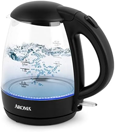AROMA® 1.2L / 5-Cup Glass Electric Kettle with Cordless Pouring, Trigger-Release Lid, Automatic Shut-off, Black (AWK-151B) by AromaHousewares