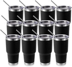 Volhoply 30oz Insulated Tumbler with Lid and Straw, Double Wall Inner & Outer 304 Stainless Steel Tumblers Bulk, Powder Coated Coffee Cup for Office, Home, Travel (Black,12 Pack) by LiveFully%EF%BC%8CDrinkFreely%E2%80%94KeepGoingwithVolhoply%EF%BC%81