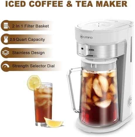 LITIFO Iced Tea Maker and Iced Coffee Maker Brewing System with 2.5-quart Pitcher, sliding strength selector for Taste Customization, Stainless Steel (White) - Image 2