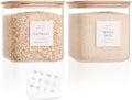 2 Pack Square Glass Flour and Sugar Containers with 132 Kitchen Pantry Labels - Thicken 85 FL OZ Large Glass Storage Jars with Airtight Bamboo Lid - Big Food Canisters for Cookies, Candy, Tea, Coffee by CZZGSM