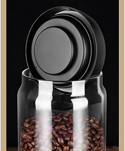 Glass Airtight Food Storage,Storage Jar,Coffee Container Coffee Bean Storage Tank Kitchen Glass Bottle Storage Tank Grain Storage Bottle Vacuum Sealed Tank Multi-purpose (Color : Black, Size : 900ml)( - Image 2