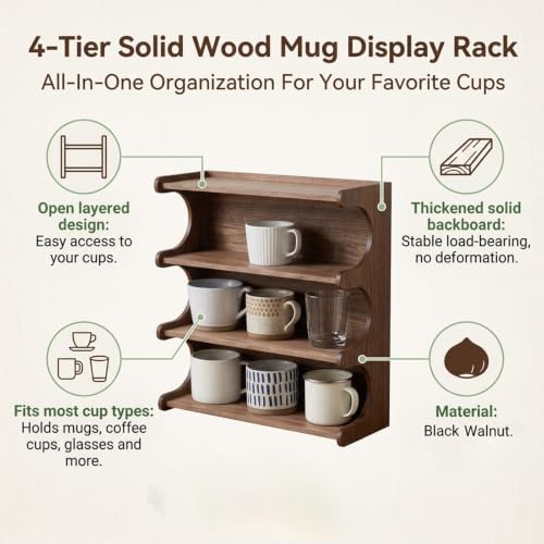 Vintage Coffee Mug Display Rack,3-tier Wooden Countertop Mug Organizer - Image 4