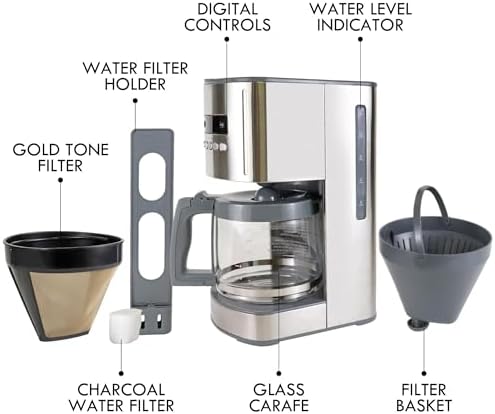 Kenmore Drip Coffee Maker - 12 Cup Programmable Cafe Machine With Glass Pot, Regular & Bold Brew, Auto Shut Off Large Water Reservoir, Reusable Filter, Kitchen Appliances For Cafeteria Barista - Image 6