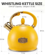 Whistling Tea Kettle Stovetop Stainless Steel, 2.64 Quart （Yellow） - Image 3