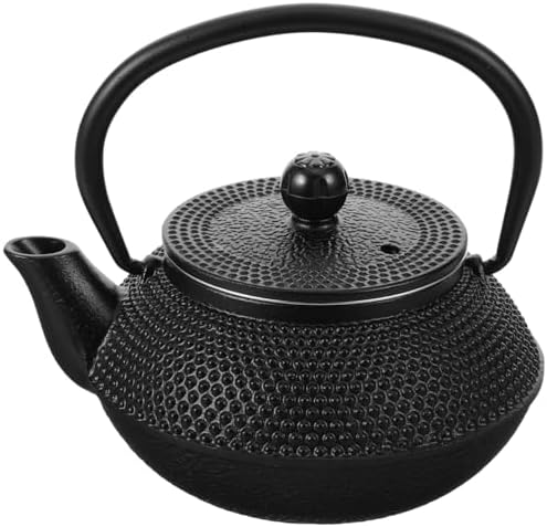 Black Vintage Cast Iron Teapot 0.3l Xmas for Home Tea Brewing by BRIGHTFUFU