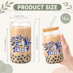 Glass Cups with Lids and Straws, 6Pack, 16oz, Cheerleader - Image 2