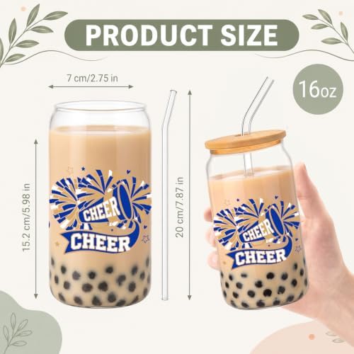 Glass Cups with Lids and Straws, 6Pack, 16oz, Cheerleader - Image 2