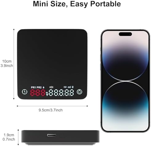 Digital Coffee Scale with Timer, 2kg/0.1g High-Precision Espresso Scale, Portable Rechargeable Mini Kitchen Scale with LED Display, Auto Timer & USB Charging - Image 4