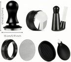 Coffee Machine Tamper Set Espresso Tamper Puck Distributor Leveling Edge Fine Mesh Screen Cleaning Brush 304 Stainless, Round Head Scale Powder Tamper 7-Piece Set, 51mm - Image 3