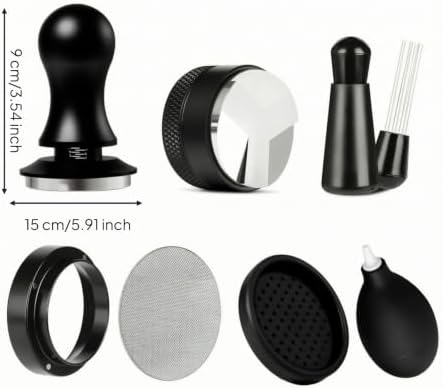 Coffee Machine Tamper Set Espresso Tamper Puck Distributor Leveling Edge Fine Mesh Screen Cleaning Brush 304 Stainless, Round Head Scale Powder Tamper 7-Piece Set, 51mm - Image 3