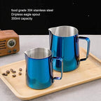 Milk Frother Pitcher Stainless Steel Spout, Internal Scale Frother (350ml Ti Blue + Ladder) - Image 4