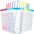 Meoky Confetti Color Changing Cups with Lids and Straws for Iced Coffee, Party, Pool - 12 Pack 24oz Reusable Plastic Tumblers for Kids and Adults by MEOKY