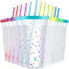 Meoky Confetti Color Changing Cups with Lids and Straws for Iced Coffee, Party, Pool - 12 Pack 24oz Reusable Plastic Tumblers for Kids and Adults by MEOKY