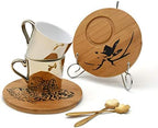 Mirror Cup and Saucer Set Cappuccino Cups Set of 2 Ceramic Gold Animal Espresso Cups with Saucers and Spoons 8 Ounce Tea Coffee Cup with Wood Saucer, Set of 2, Golden Best Gift - Image 5