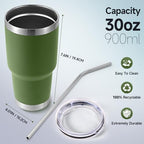 Volhoply 30oz Insulated Tumbler with Lid and Straw, Double Wall Inner & Outer 304 Stainless Steel Tumblers Bulk, Powder Coated Coffee Cup for Office, Home, Travel (Army Green,4 Pack) - Image 2