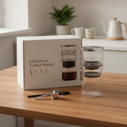 Coffee Device Cold Brew Maker Coffee Maker Brewer Carafe With Double Chamber Glass Body And Stainless Steel Lid For Smooth Coffee And Tea Suitable for - Image 6
