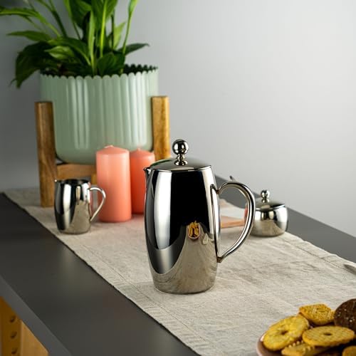 BPC-08DW Bellux Thermal Wall Collection Premium 6-Cup (700ml) Cafetière, Hollow Handles, Drip-Free Spout, 18/10 Stainless Steel, Mirror Polished Finish, Silver - Image 2