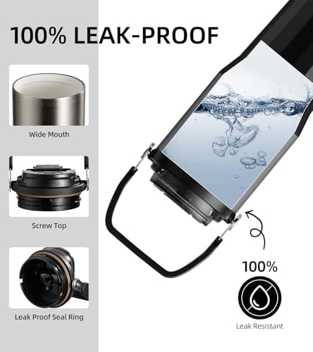 TKK 24 oz Ceramic Coated Tumbler with Straw Lid, 18/10 Stainless Steel Vacuum Tumblers, Leakproof Double Walled Iced Car Cup with Handle & Tea Infuser& Dishwasher Safe, for Hot & Cold Drinks, Black - Image 4
