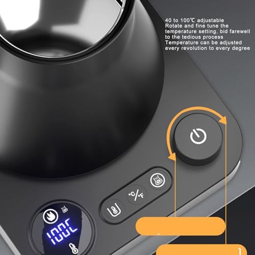Vikye Electric Gooseneck Kettle, Temperature Control, Stainless Steel Inner, LCD Screen, Balanced Handle, 1200W, 0.9L, Black, for Brewing Coffee, Tea, Boiling Water (US Plug 110V) - Image 4