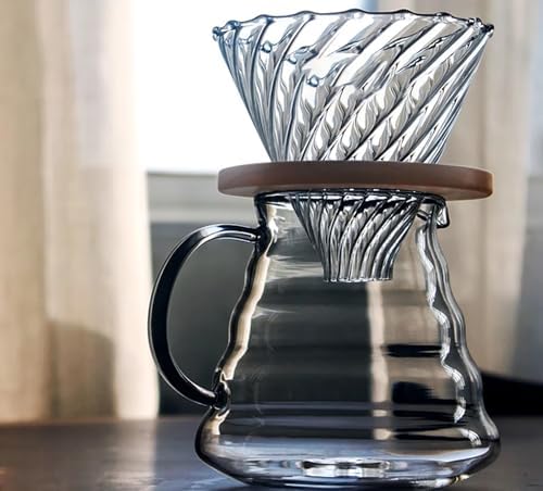 Glass Graduated Pour Over Coffee Maker Set with Wooden Stand - 580cc Capacity, V60 Dripper, and 8cm Diameter (Style I) - Image 3