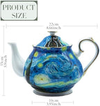 Teapot 30 oz Vangogh Paintings Bone China Loose Tea Pot Floral Design Vintage Ceramic Coffee Water Pot European Style Porcelain (Starry Sky) - Image 3