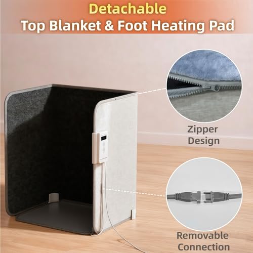 Under Desk Heater, Foot Warmer with Foot Heating Pad, Quiet 195W Under Desk Foot Warmer with Detachable Blanket for Office Home, Energy-Saving 5 Temperature Levels Timer Grey Cuboid UEMUSI - Image 3