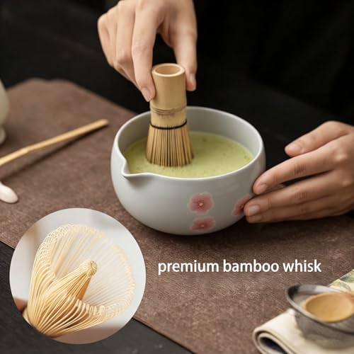 Matcha Whisk Set,8 Pcs Ceramic Matcha Set,Matcha Kit for Matcha Lovers,Tradition Tea Set Includes Bowl,Bamboo Whisk and Holder,Scoop,Sifter and Towel,Gift for Family and Friend (Light blue) - Image 4