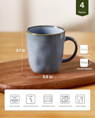 famiware Coffee Mugs Set of 4, Ocean Square 13oz Coffee Cup Set with Handle - Image 4