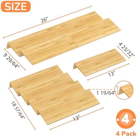 AMBIRD Bamboo Spice Drawer Organizer with Non-slip Mat, 4 Tier Jar Spice Rack Tray 13'',Seasoning Organizer for Kitchen,Cabinet,Drawers,Countertop - Image 2