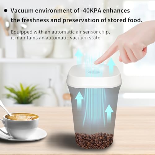 Vacuum Coffee Canister&Food Storage Container with One-click vacuum, Preserves Freshness for Weeks, 12oz Food-grade PC Coffee Vacuum Canister for Ground Coffee & Beans Or spices-white - Image 2